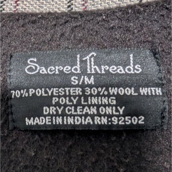 Sacred Threads Patchwork Plaid Jacket Womens Size Small/Medium Gray Fleece Lined - Picture 5 of 9